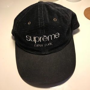 Supreme 6 panel corduroy black cap hat